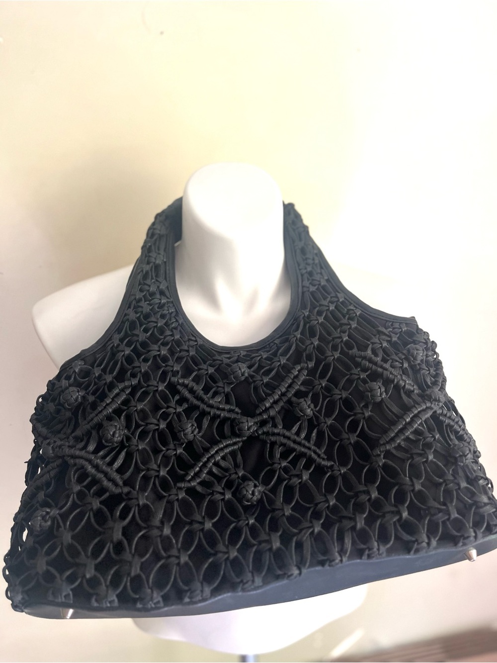 Vintage Black Macrame Hobo Bag | Boho Chic Knotted Handbag